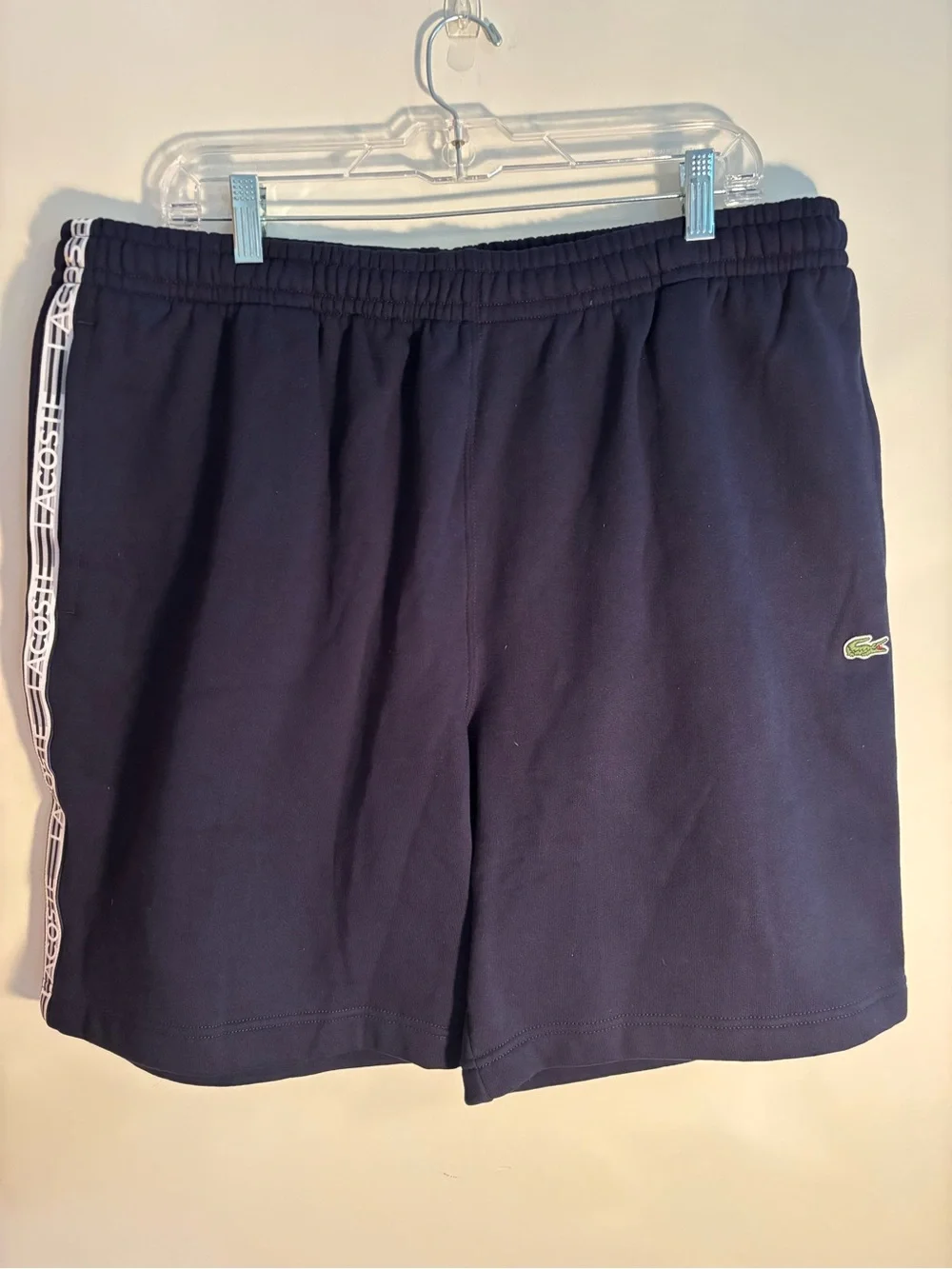 Lacoste Mens Navy Logo-Trim Knit Shorts
